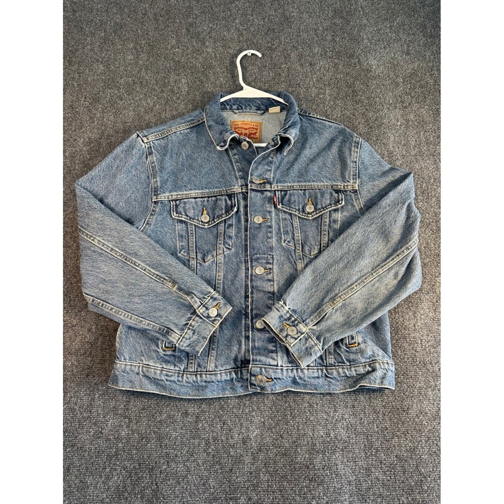 Levis Denim Trucker Jacket Medium Wash Blue Mens Large Classic Red Tab